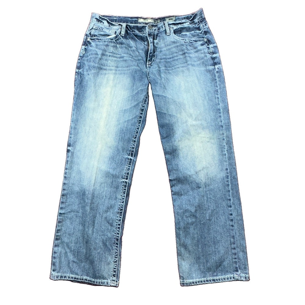 BKE Buckle Seth Jeans Mens 40x32 Blue Straight Leg Faded Whiskers Western Cowboy